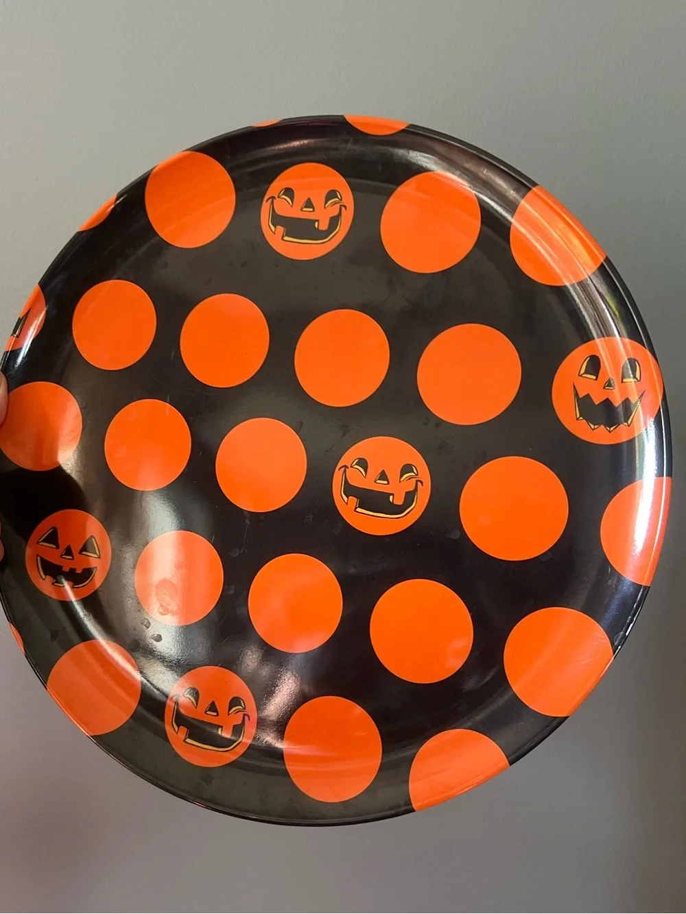Halloween Orange Polka Dot Jack-O'-Lantern Serving Plate